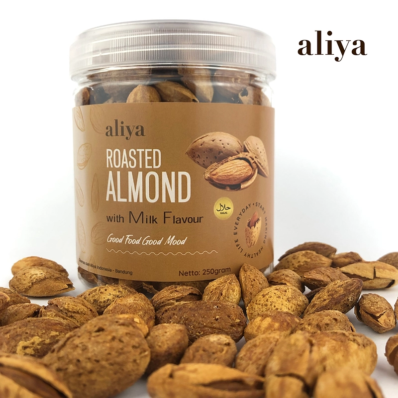 Product image Aliya - Roasted Almond Kacang Almond Cangkang Snack Makanan Ringan 125g Susu