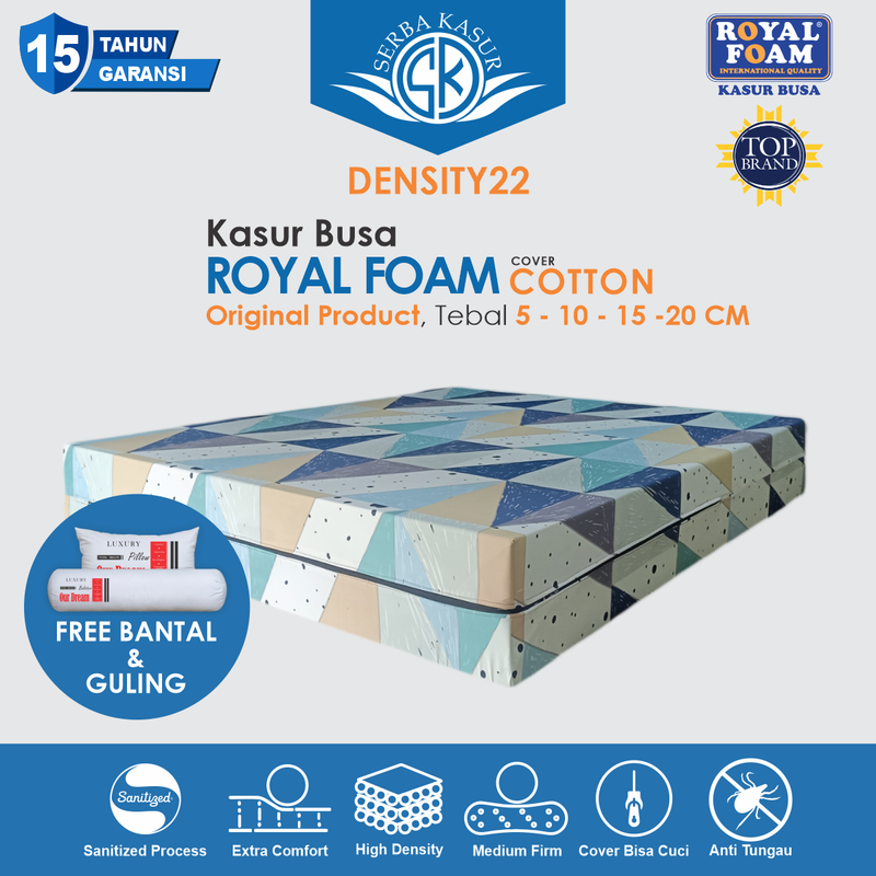 Product image SERBA KASUR - Kasur Busa ROYAL FOAM Cover Katun Density 22 Garansi 15 Tahun 200x80x5 Random