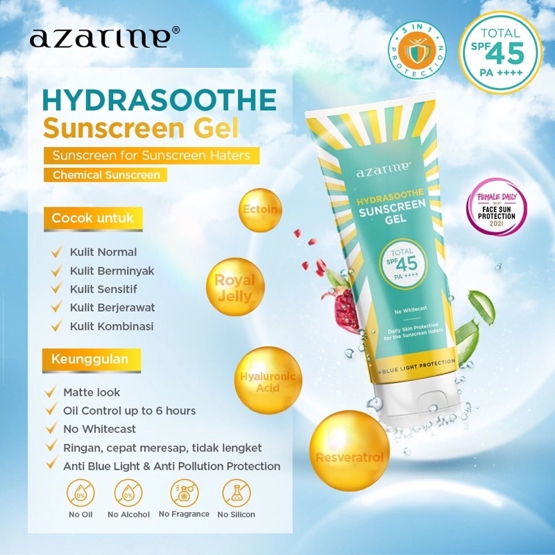Product image Sherbeautee - Bundling Azarine Hydrasoothe Sunscreen Gel SPF45 PA++++ 50ml Sunscreen 5pcs