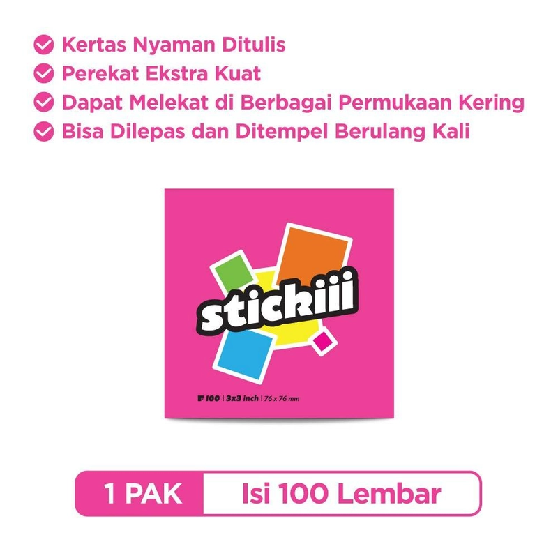 Product image Sinar Dunia - Stickiii Sticky Notes Cyber Pink 3 X 3 Cm 100 Lembar