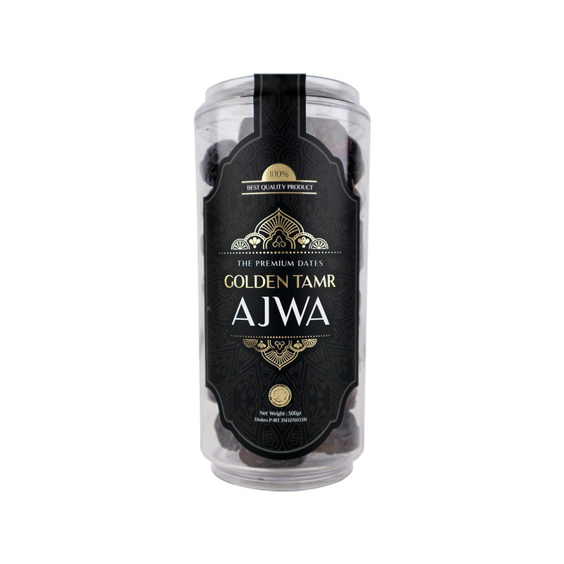 Product image NABAWI HERBAL - Kurma Golden Tamr Ajwa Al Madinah Toples 500gram 500gr Buah