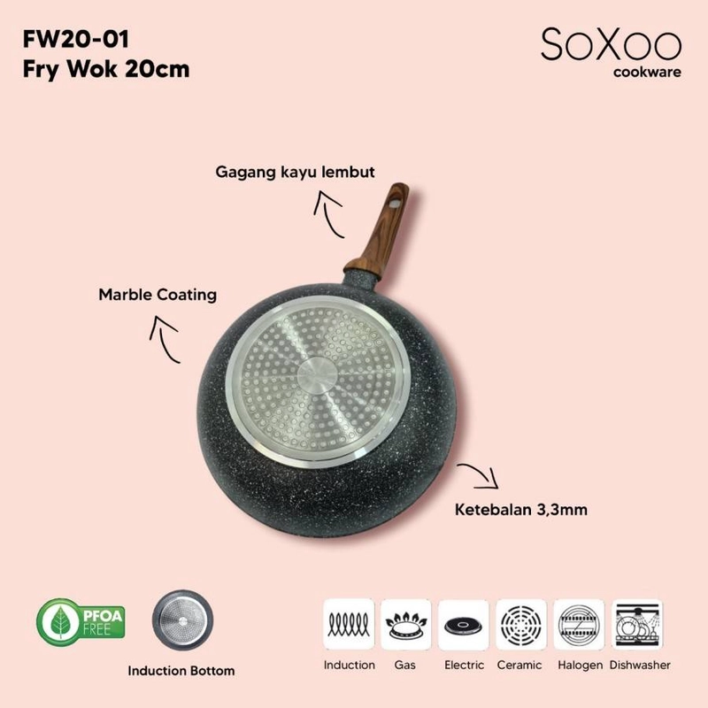 Product image Soxoo - Fry Wok diameter 20 cm Marble Grey