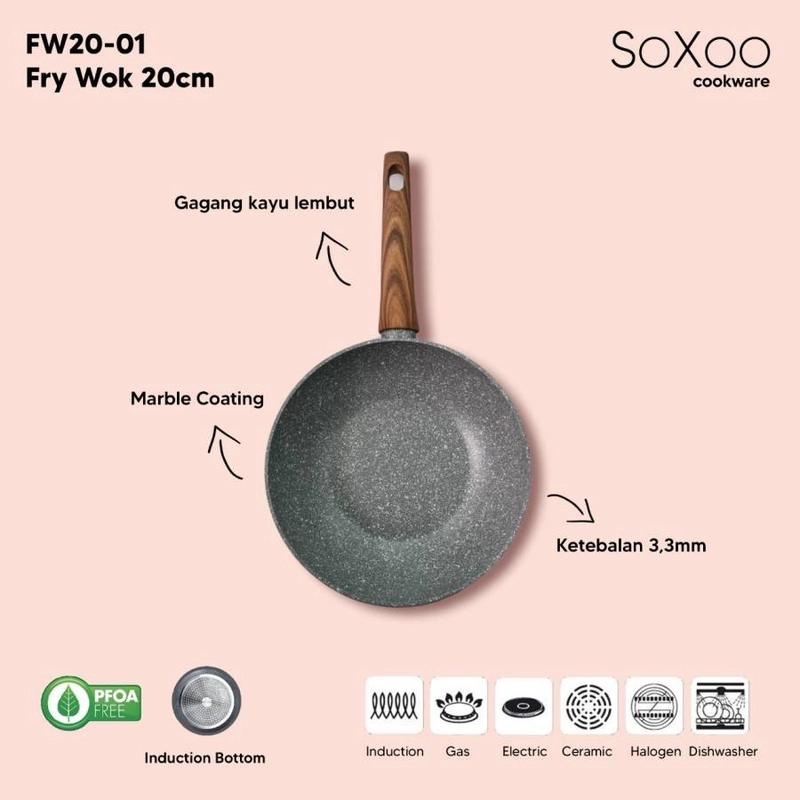 Product image Soxoo - Fry Wok diameter 20 cm Marble Grey