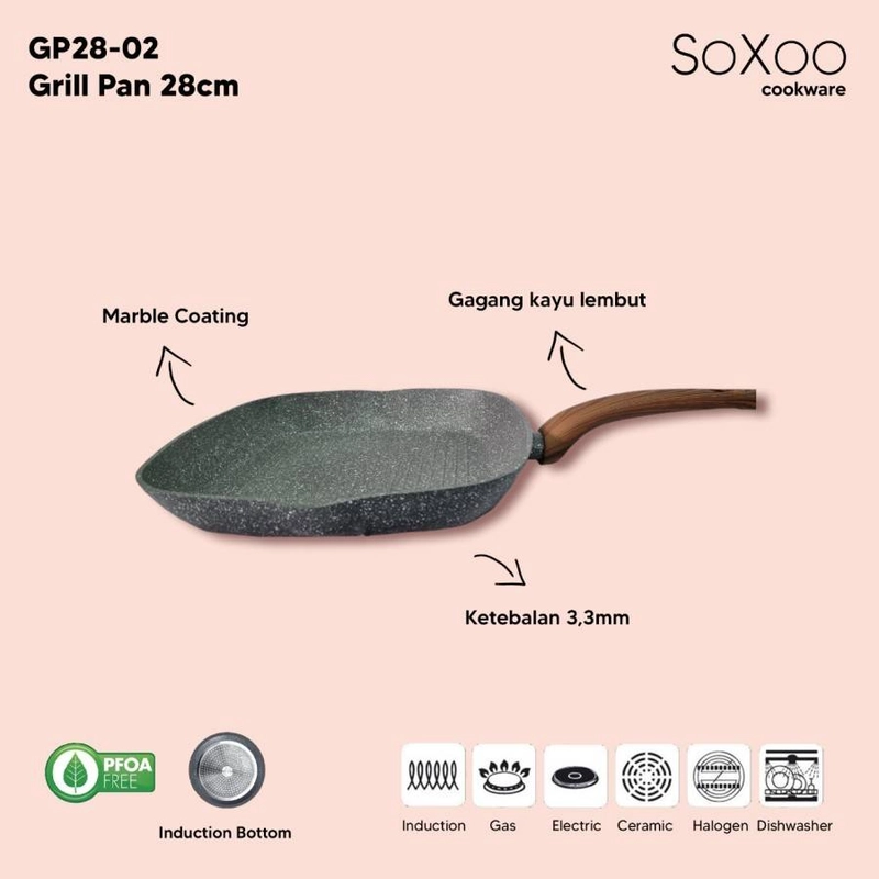 Product image Soxoo - Grill Pan diameter 28 cm Marble Grey