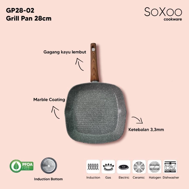 Product image Soxoo - Grill Pan diameter 28 cm Marble Grey