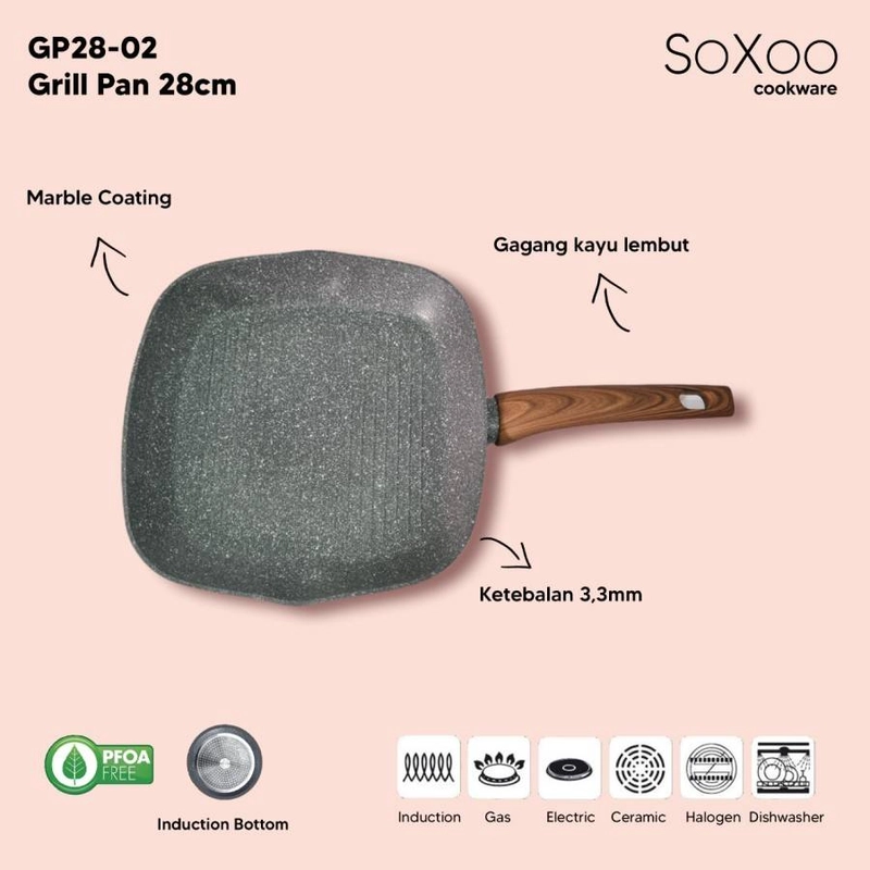 Product image Soxoo - Grill Pan diameter 28 cm Marble Grey