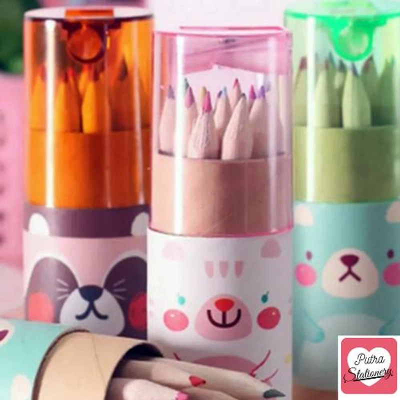 Product image Putra Stationery - Pensil Warna Imut Bonus Rautan 1 Set 12 Warna