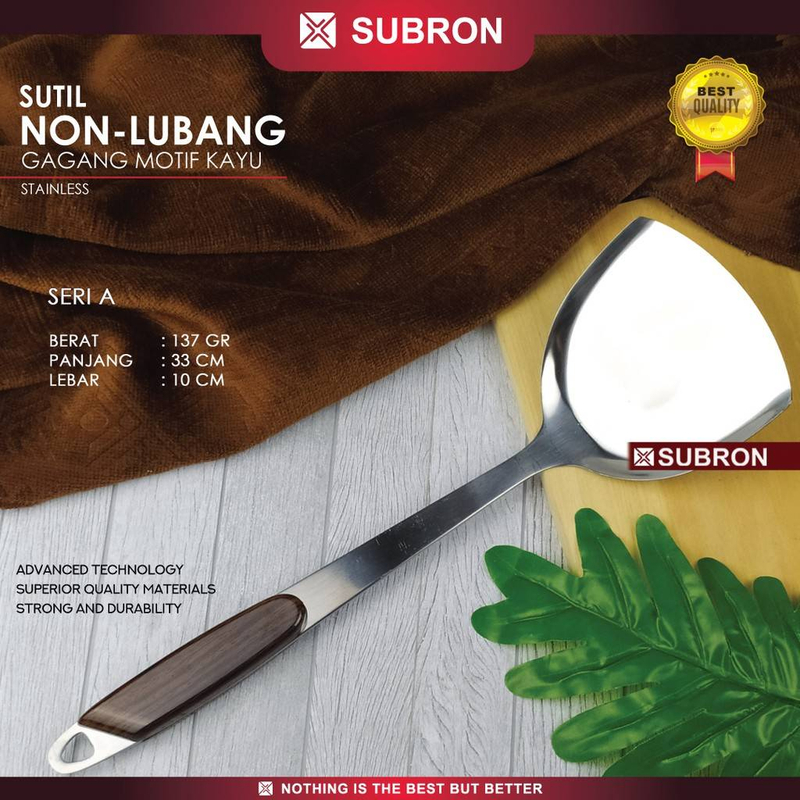 Product image SUBRON - Centong Non Lubang Stainless Steel Tebal Panjang Motif Kayu Elegant 33 x 9,5 x 2 cm Stainless Steel