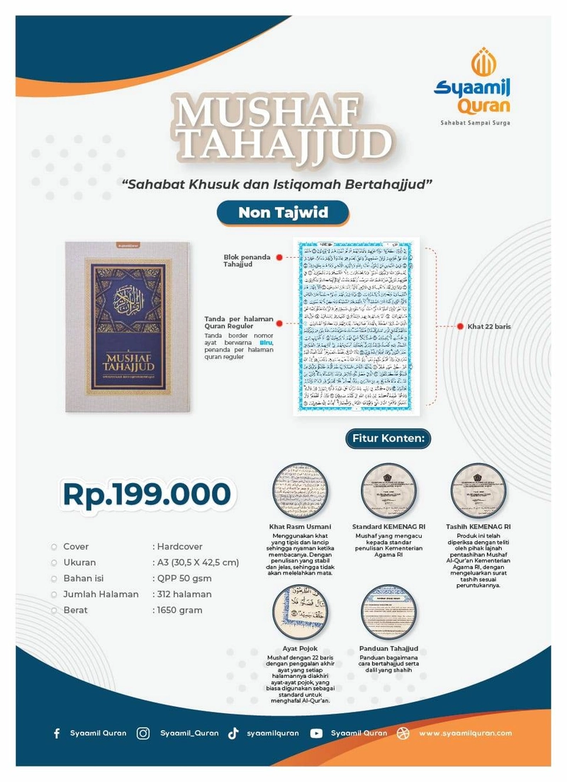 Product image Syaamil Quran X - Quran Tahajjud Non Tajwid A3 Biru