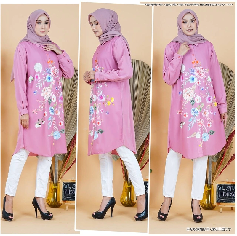 Product image Syahrinda - Tunik Wanita Motif Bunga (Salem, M, Pcs)