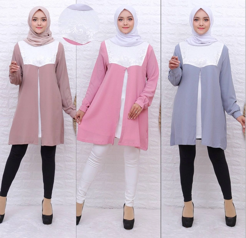 Product image Syahrinda - Tunik Kombinasi Brukat Sweetie (Cokelat Susu, All Size , Pcs)