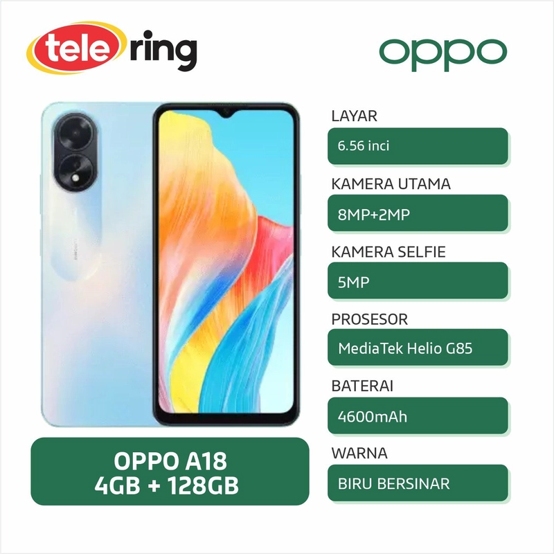 Product image TELE RING - HP OPPO CPH2591 A18 4/128GB BIRU BERSINAR HQ