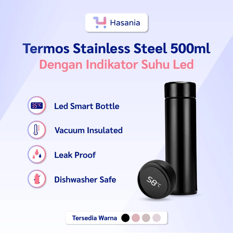 Product image Hasania Home - Termos Stainless Steel Dengan LED 500 mL Pink