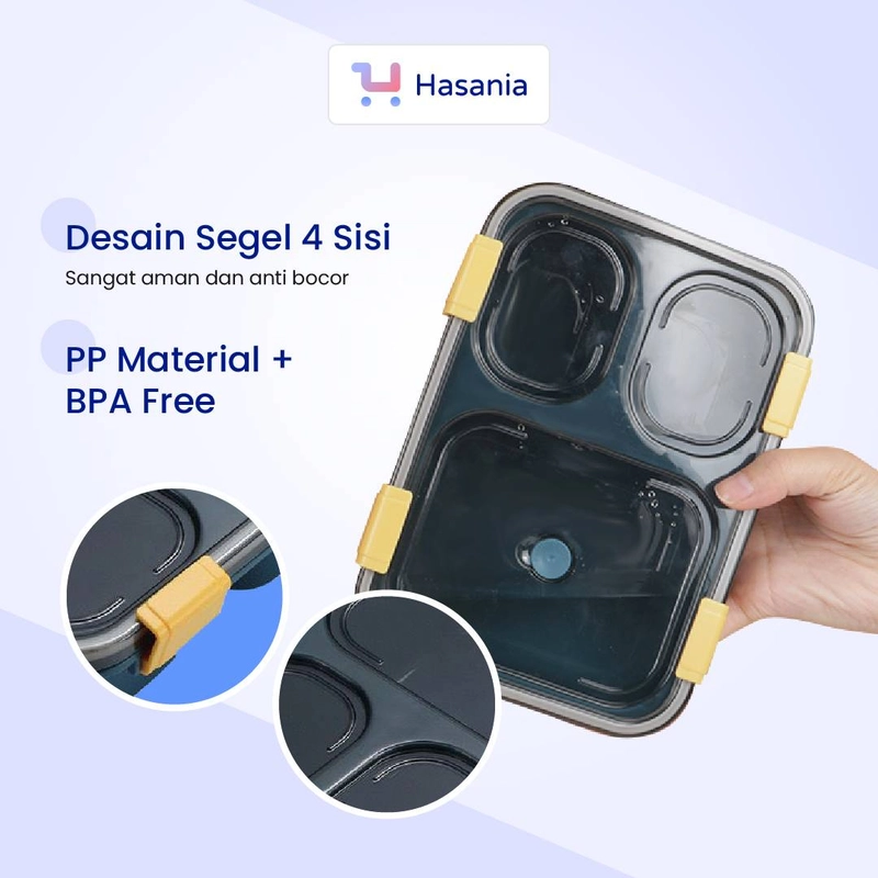 Product image Hasania Home - Kotak Bekal Grid 1.25 L 24.5 x 18 x 6.5cm Random