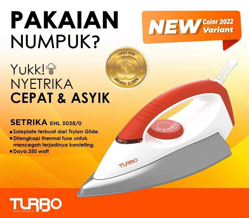Product image Turbo - Setrika Listrik EHL3038 Trylon Glide Oranye Putih