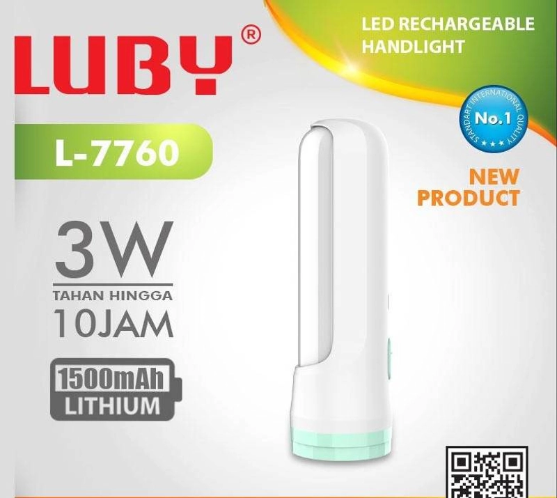 Product image Senter Luby L7760 Dengan Lampu Jaga 3 Watt Tahan Nyala 10 Jam Cahaya Putih