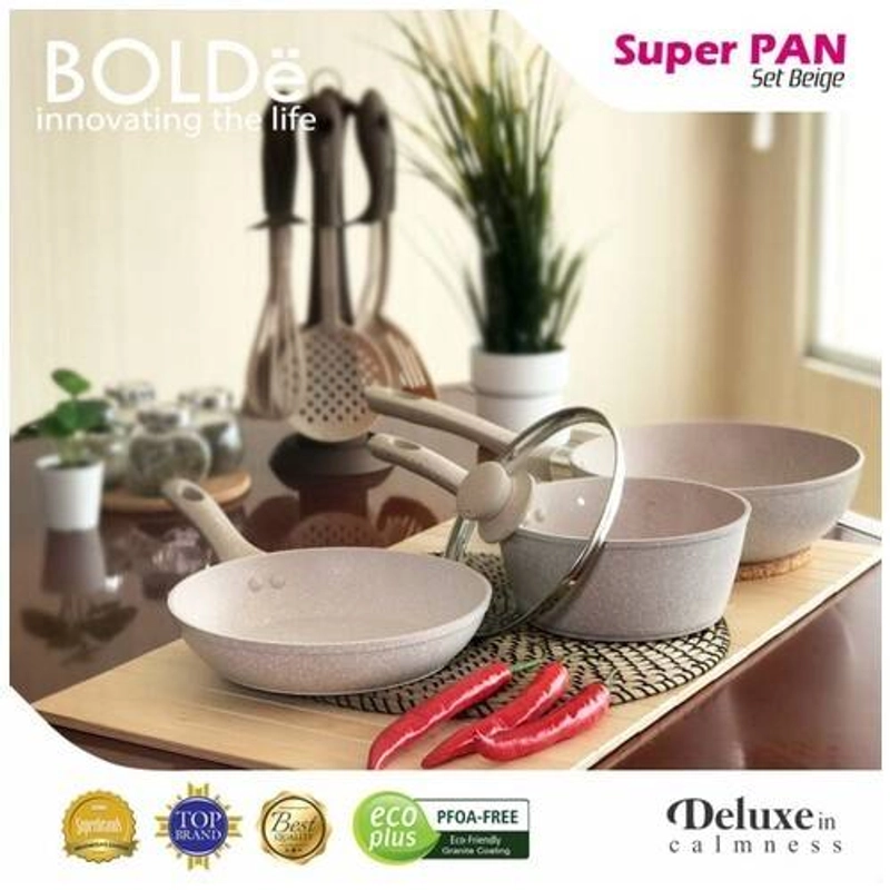 UTAMAMEGA - Bolde Super Pan Beige Set Granite Ceramic Type Beige Set3+1