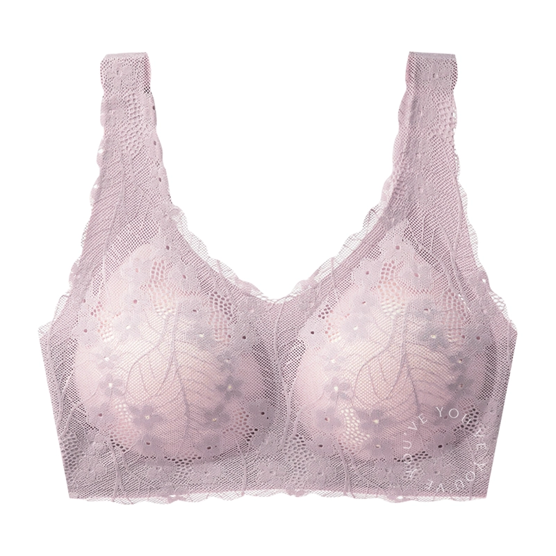 Product image Youhave - BH Seamless Sport Bra Renda Motif Bunga Brukat Lace Bralette Wanita Busa Sedang 100227 XXL PURPLE