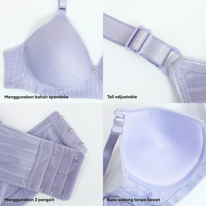 Product image Youhave - BH Bra Jumbo Wanita Tanpa Kawat Cup C D Motif Garis Women Glossy Beha Besar 100182 42 BLACK