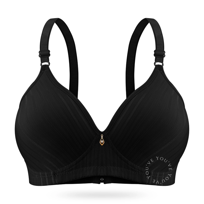 Product image Youhave - BH Bra Jumbo Wanita Tanpa Kawat Cup C D Motif Garis Women Glossy Beha Besar 100182 42 BLACK