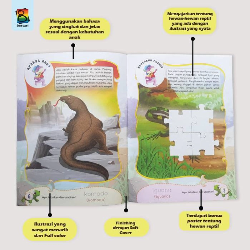 Product image Zikrul Bestari - Buku Aktivitas Anak Berstiker Seri Hewan Reptil Buku Anak Cerdas 1 Pcs