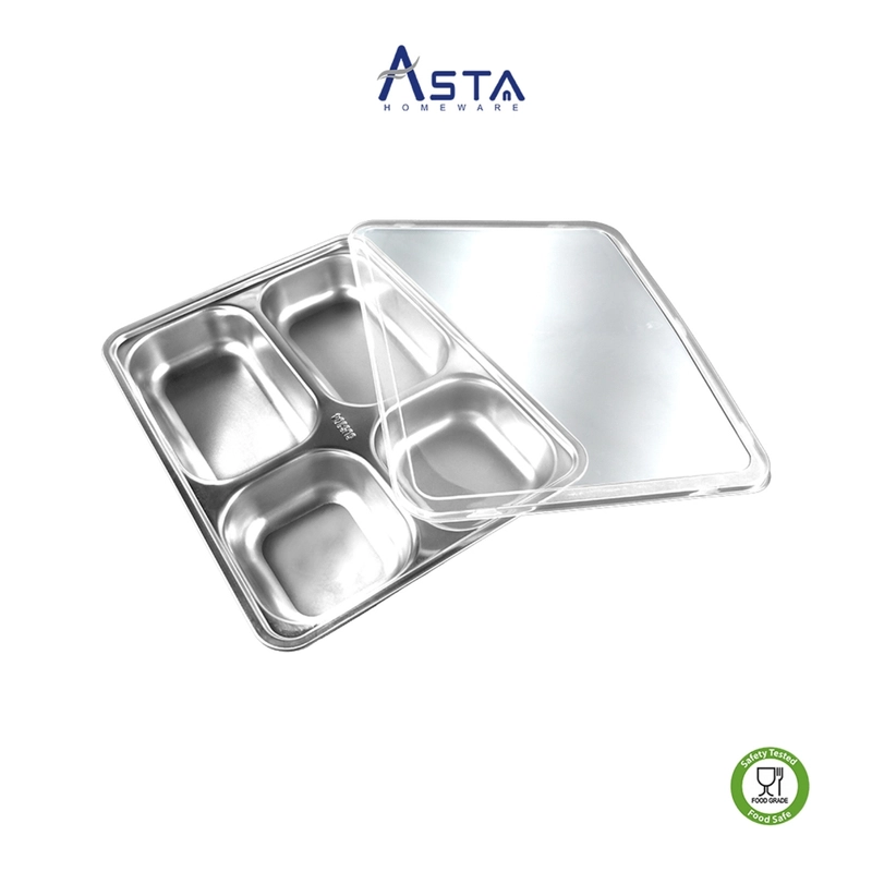 Product image Asta Homeware Official - Asta Piring Makan Stainless 4 Sekat + Tutup Tebal Food Tray Stainless All Size All Color
