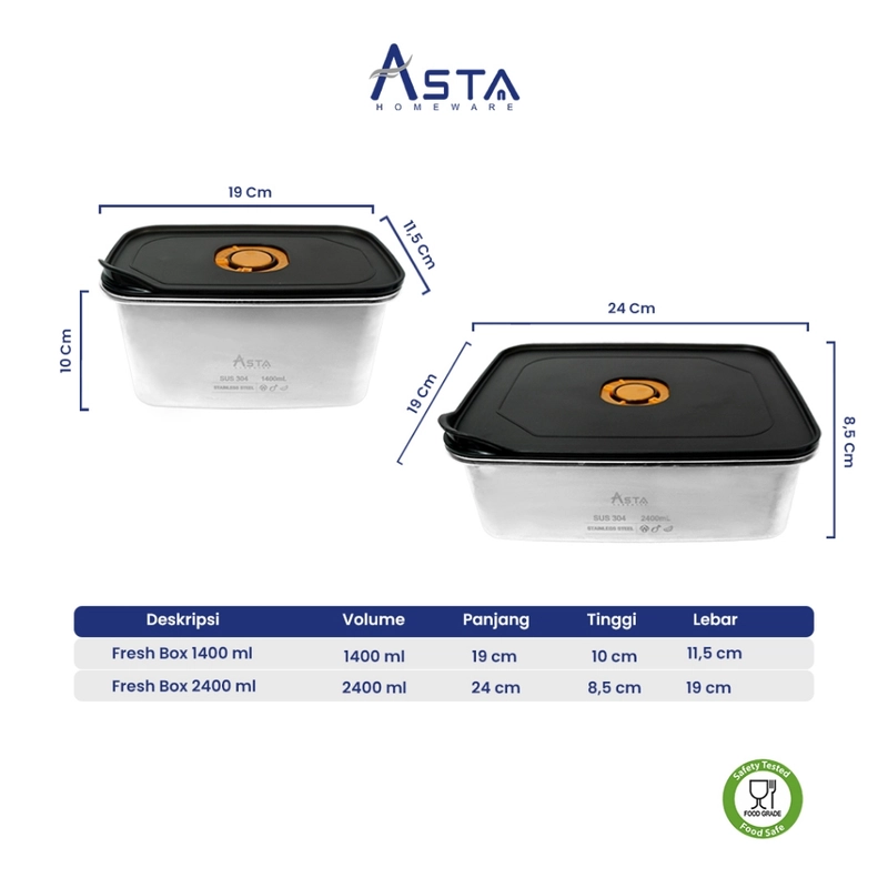 Product image Asta Homeware Official - Asta Wadah Makanan Food Container Stainless Steel Tutup Seal Rapat dan Anti Bocor 1400 ml All Color