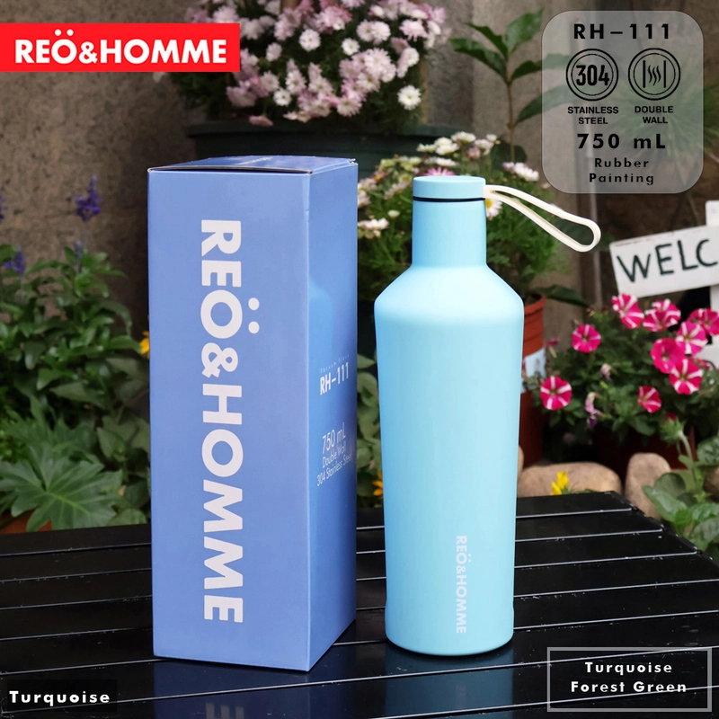 Product image Reo&Homme Botol Minum Stainless Steel RH-111 Rubber Printing Vacum Flask 750 ML Tahan Panas & Dingin 750 Turquoise