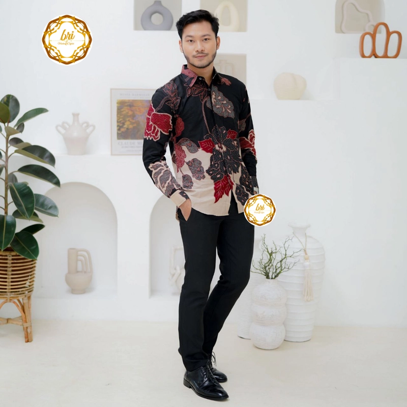 Product image Rambe Batik Indonesia - Couple Tunik Mawar Exclusive Hitam Kemeja Saja Size M Hitam