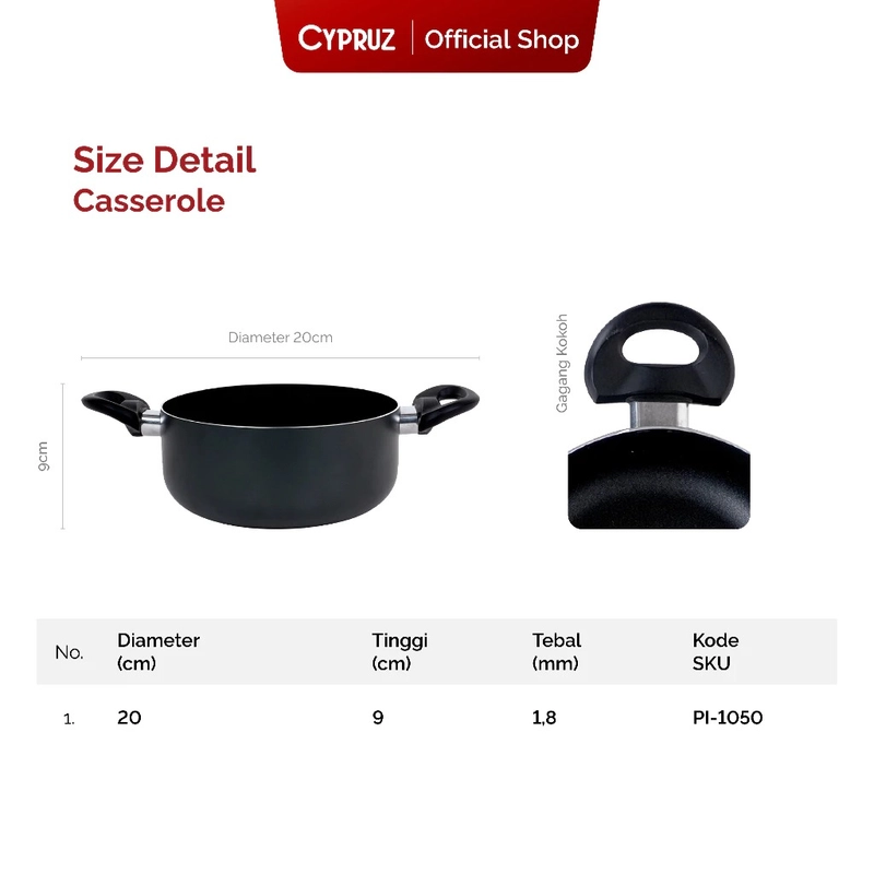 Product image Cypruz Official - Cypruz Press Casserole Ecolite Series 20cm PI-1050 XL HITAM