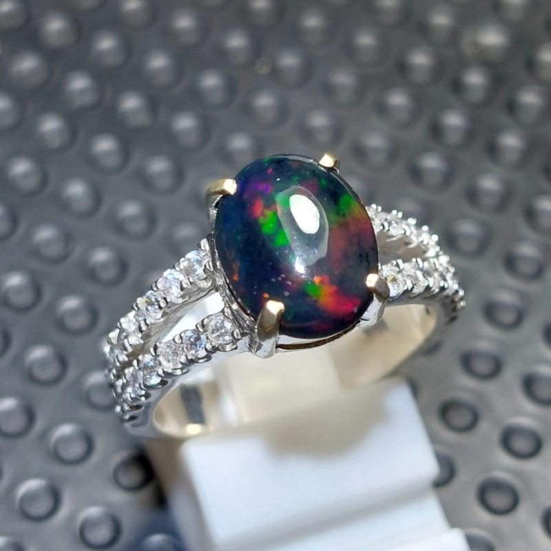 Product image CENTRAL GROSIR GEMSTONE - Cincin Batu Permata Wanita Natural Black Opal Kalimaya Asli Ring Women 5 Multi Colour