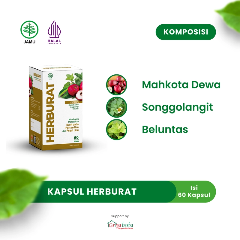 Product image Griya Herba - Herburat Obat Herbal Membantu Meredakan Nyeri Persendian Pegal Linu Asam Urat Halal BPOM 60 Kapsul Original