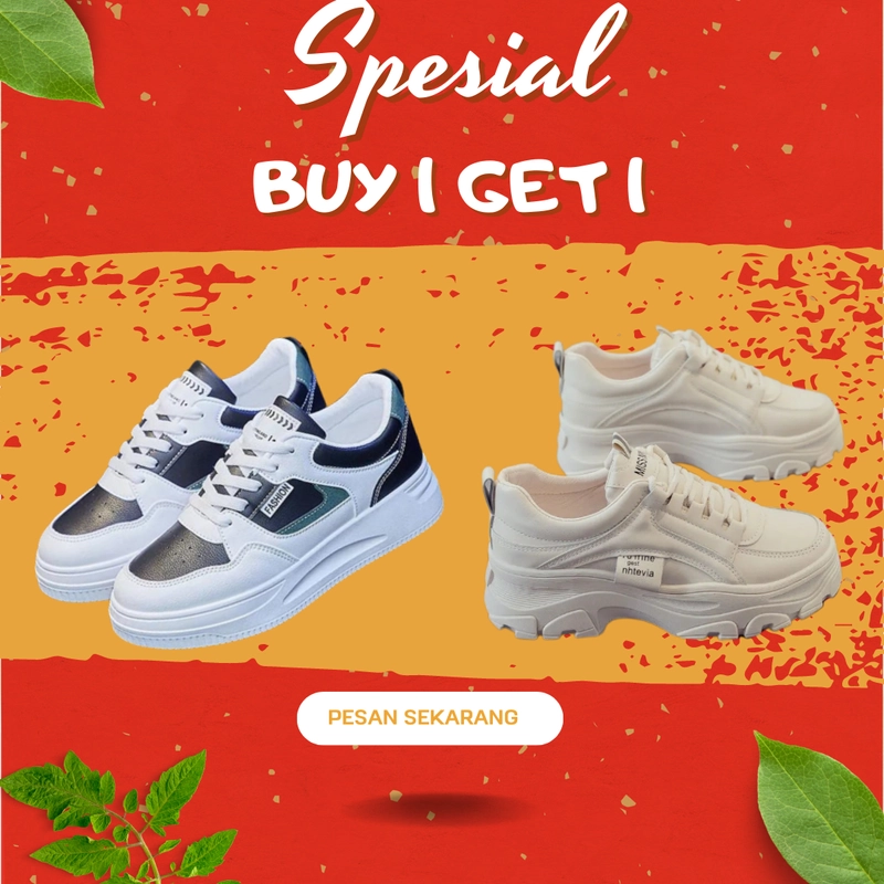 Product image Koekita - Paket Kombinasi Buy 1 Get 1 Sepatu Kets Sneakers Wanita Fashion Korea Nhtevia & LV-002 36 CREAM & HITAM