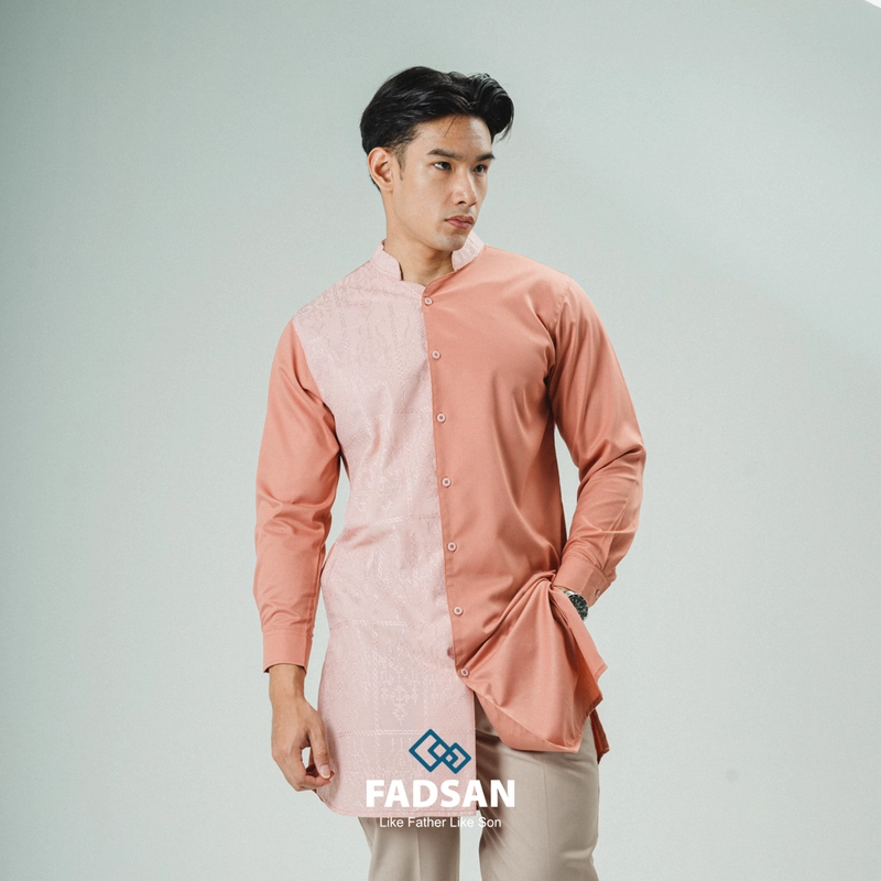Product image FADSAN - Baju Koko Bordir Ayah & Anak Lengan Panjang Warna Peach - Kashmir Series SIZE ANAK XS KASHMIR PEACH