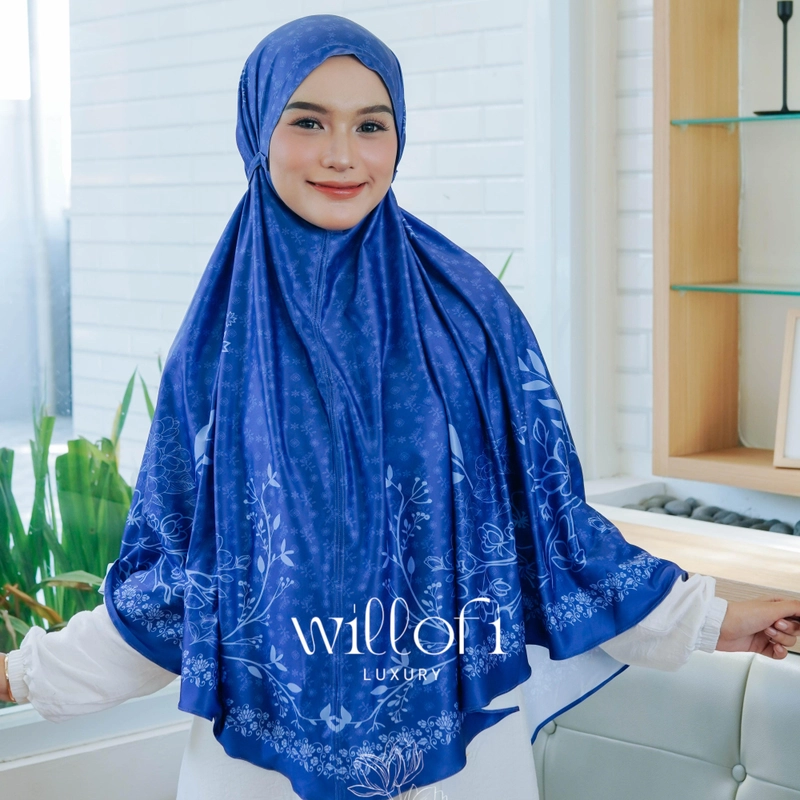 Product image Sakura Baru - Sakura Baru X Willofi - Hijab Instan Bergo Tali Non Pad Jumbo Motif Daisy Khimar Simple Muslim Dewas Jumbo Navy