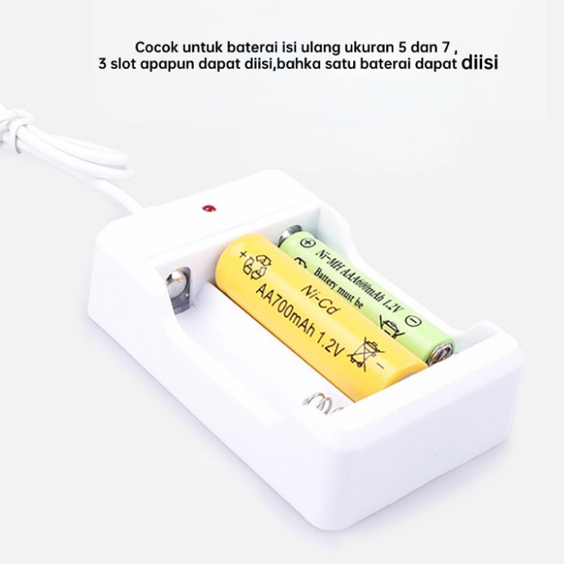 Product image KAHASIL - Desktop Charger Baterai Isi Ulang 3 Slot A2 A3 Rechargeable Kabel USB Casan Adaptor KMJ153 RANDOM