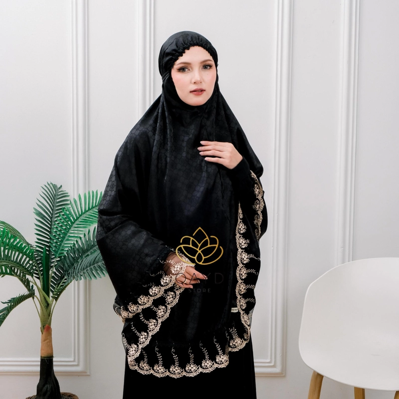 Product image qaydstoreid - BERGO HAJI DAN UMROH ARMANI JAGUARD BERSAKU RENDA PREMIUM Jumbo Hitam