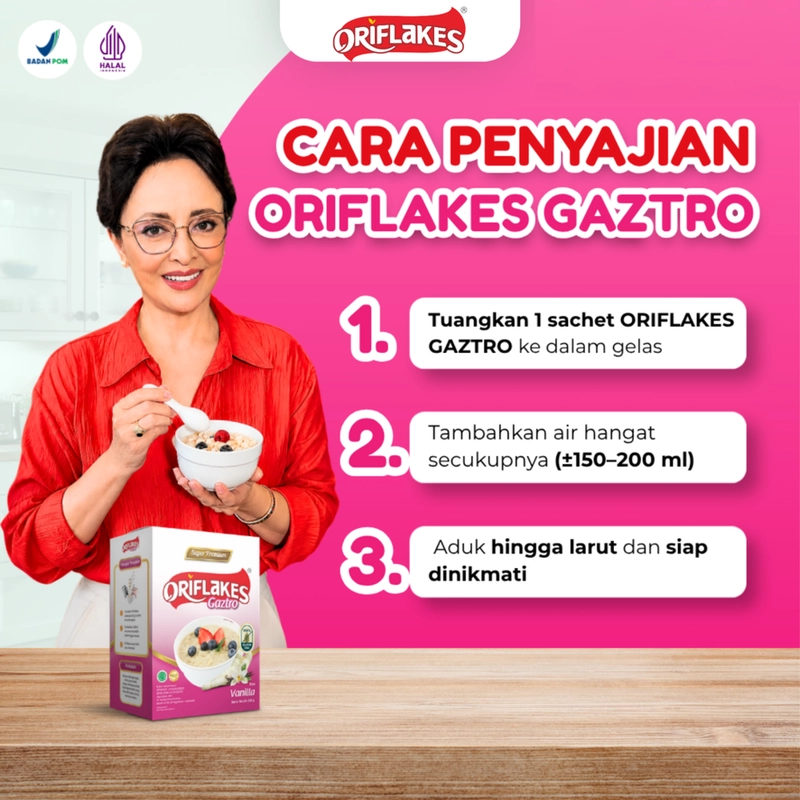 Product image Oriflakes - Gaztro Sereal Umbi Garut Sachet 150gr Aneka Rasa BPOM Halal Asam Lambung Gerd 150 gram Jahe