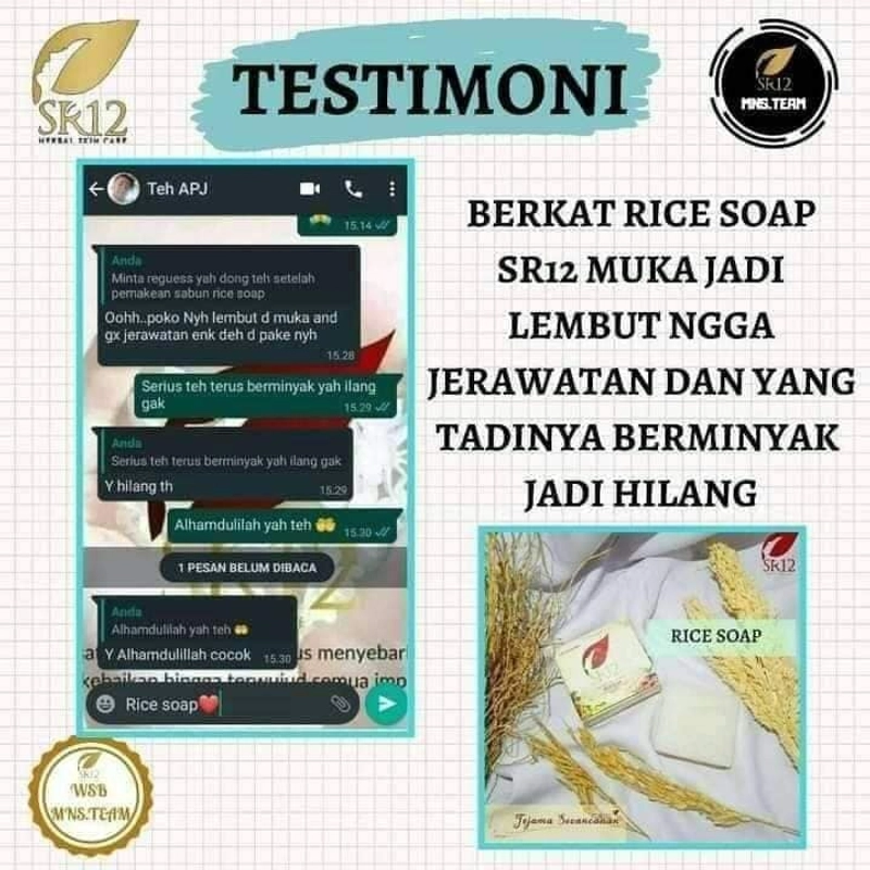 Product image SR12 Rice Soap Mengontrol Minyak Berlebih Di Wajah Dan Mengatasi Jerawat Dengan Kandungan Beras 60 gr Rice Soap