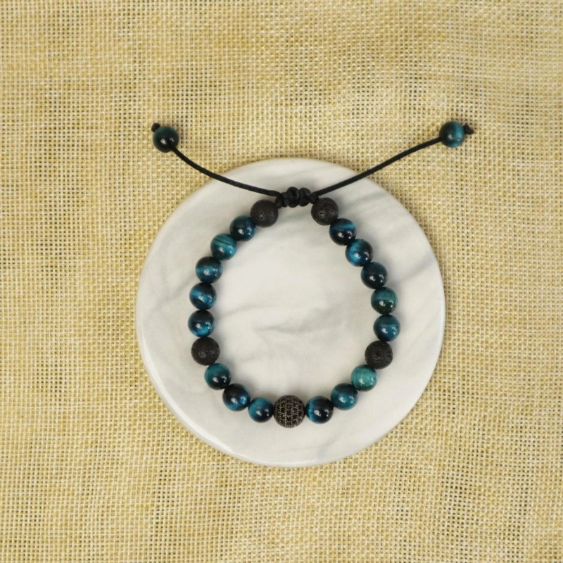 Product image Riza Craft - Gelang Batu Akik Tiger Eye Biru Alam ASLI Natural Original Standard Biru
