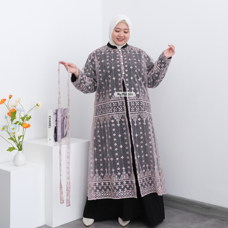 Product image My Plus Size - Gamis Outer Brukat Tile Jumbo Wanita 3898 / Ld 135 cm & 145 cm / Gamis Eid Series Jumbo Wanita 3XL BLACK