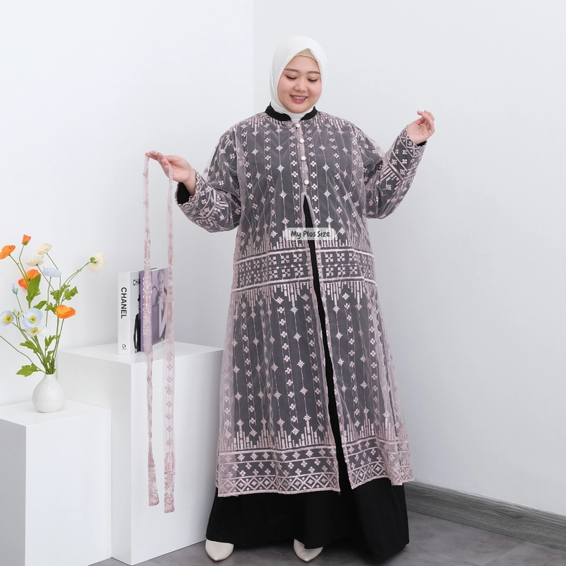 Product image My Plus Size - Gamis Outer Brukat Tile Jumbo Wanita 3898 / Ld 135 cm & 145 cm / Gamis Eid Series Jumbo Wanita 3XL BLACK