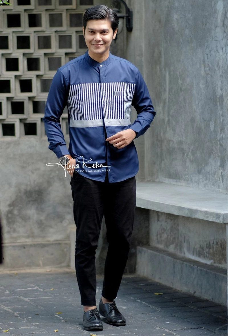 Product image Kois Batik - Baju Koko Dewasa Lengan Panjang Terbaru Motif Alena koko M Alena koko navy