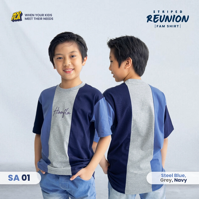 Product image Hoofla - Striped Reunion Fam Shirt Steel Blue M ANAK PENDEK