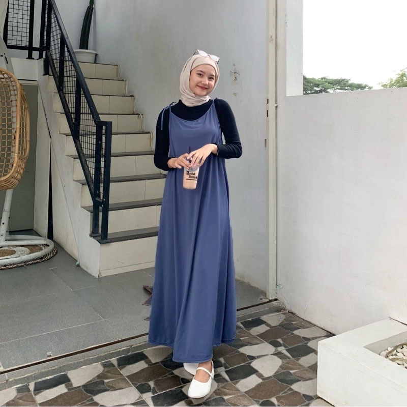 Product image MEQA DAILY - JISOO OVERALL OUTER DRESS POLOS KOREAN MAYUNG MUSLIM JUMBO XL XXL XXXL M - XXXL Denim