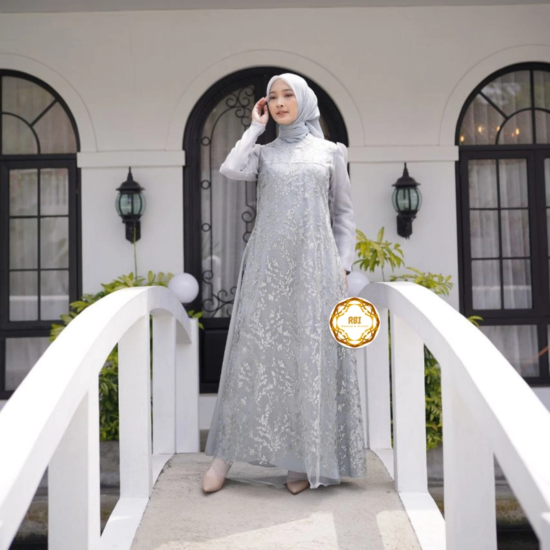 Product image Rambe Batik Indonesia - Gamis Alesya Premium Kain Maksmara Premium Kain Organza Mix Tulle Take All Premium XXL SMOKE GREY