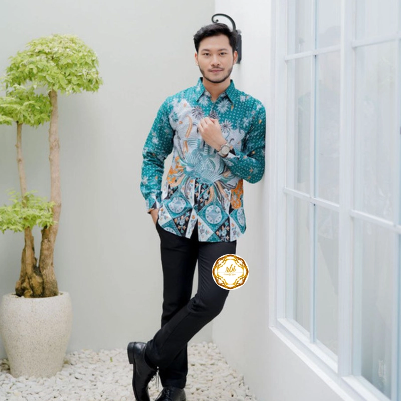 Product image Rambe Batik Indonesia - Couple Tunik Laksha Hijau Modern dan Exclusive Kemeja Saja Size M Laksha Hijau