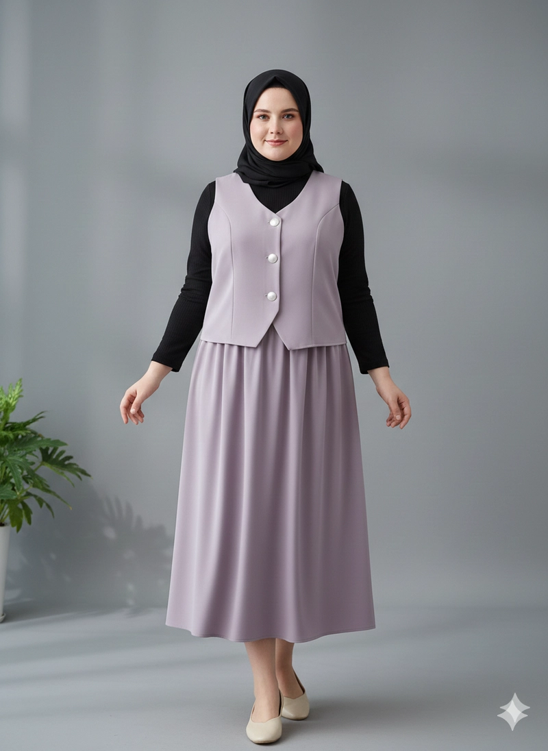Product image Sseolshop - Sophia Setelan Vest Tanpa Lengan Dan Rok Panjang Bahan Sabrina Premium Adem Casual L Light Plum