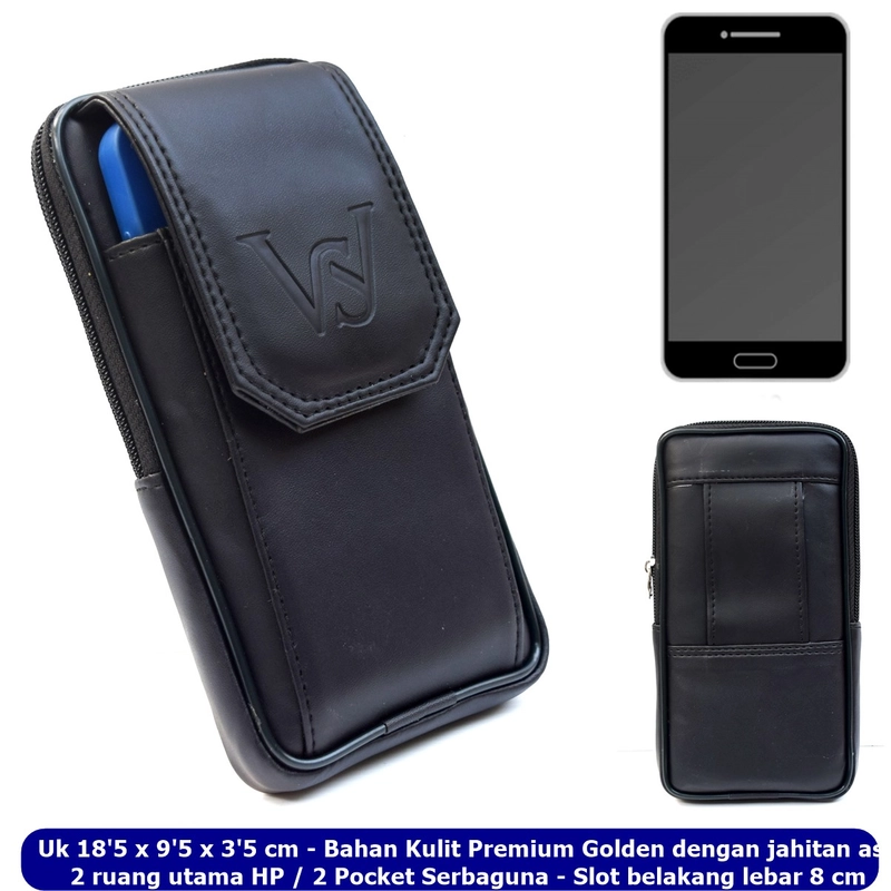 Product image Lanc Fashion - Dompet Kulit Emperor HP Kombinasi Pinggang 2 Ruang Emboss Black big size Warna Hitam