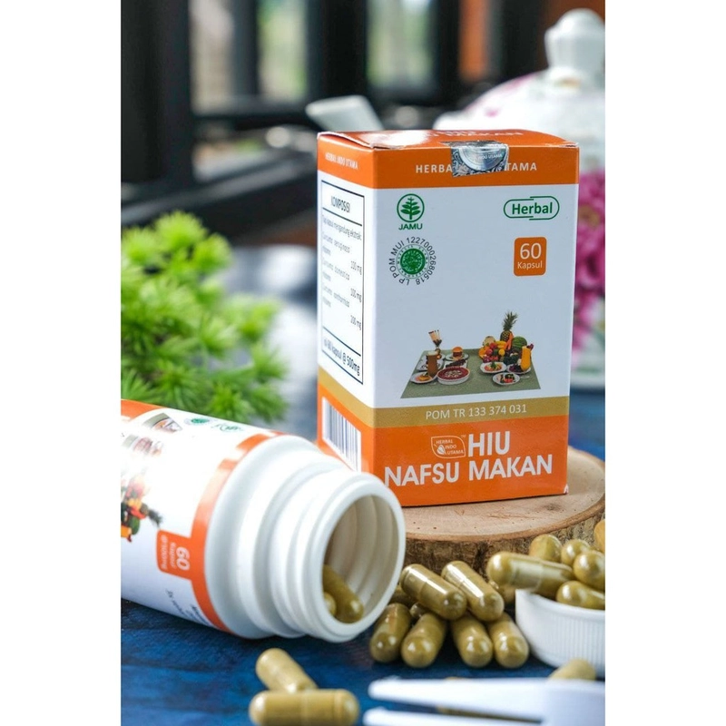 Product image -Herbal Indo Utama - HIU NAFSU MAKAN Meningkatkan Nafsu Makan Menambah Berat Badan Isi 60 Kaps 1 botol 60 butir kapsul nafsu makan